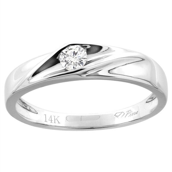 14K White Gold Men's Solitaire Real Diamond Wedding Band 4 mm 0.17 cttw